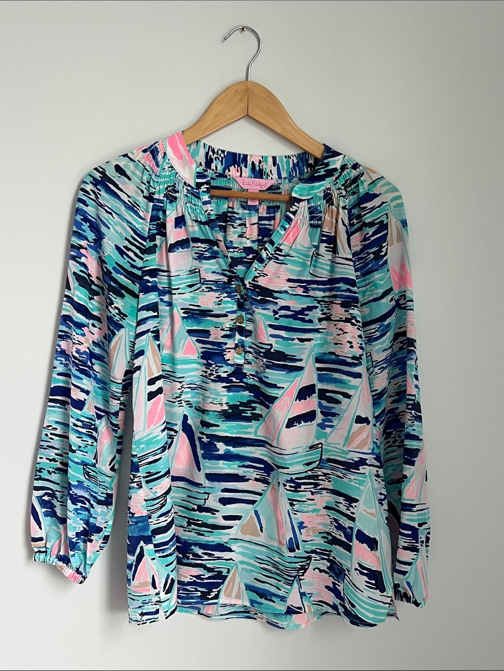 Lilly Pulitzer | Elsa 100% Silk Sailboat Print Top Blouse #41773 Sz XS